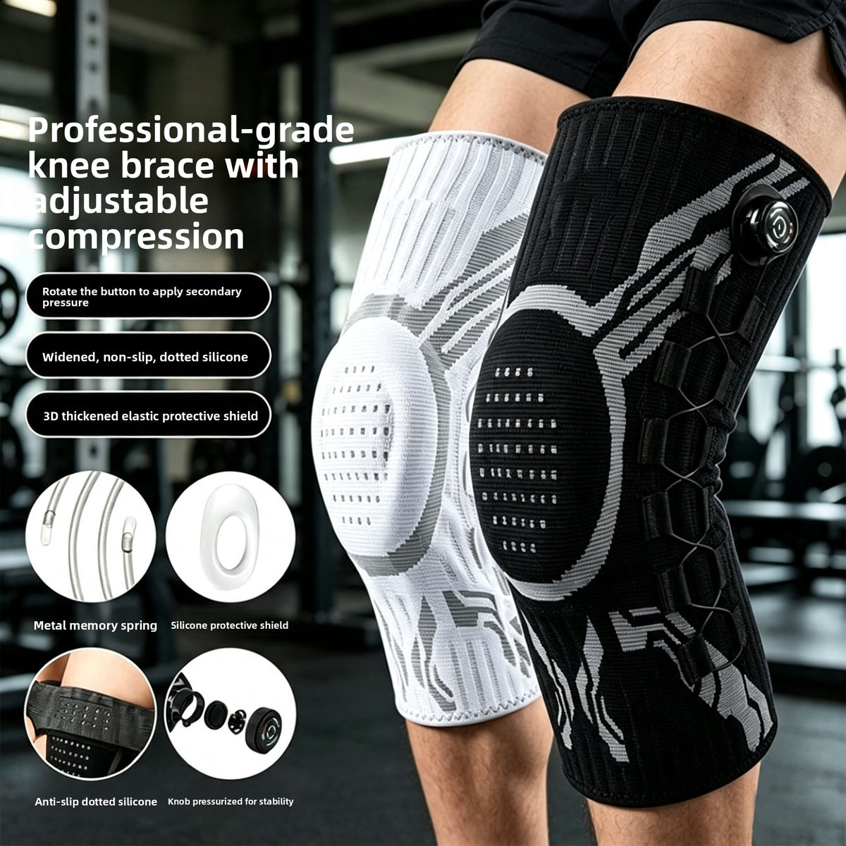 KneeGuard dial knee brace in white and black